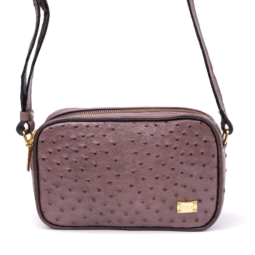 Bolsa Transversal em Couro de Avestruz Feminina 2 Zíperes Beterraba - Strut
