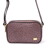 Bolsa Transversal em Couro de Avestruz Feminina 2 Zíperes Beterraba - Strut