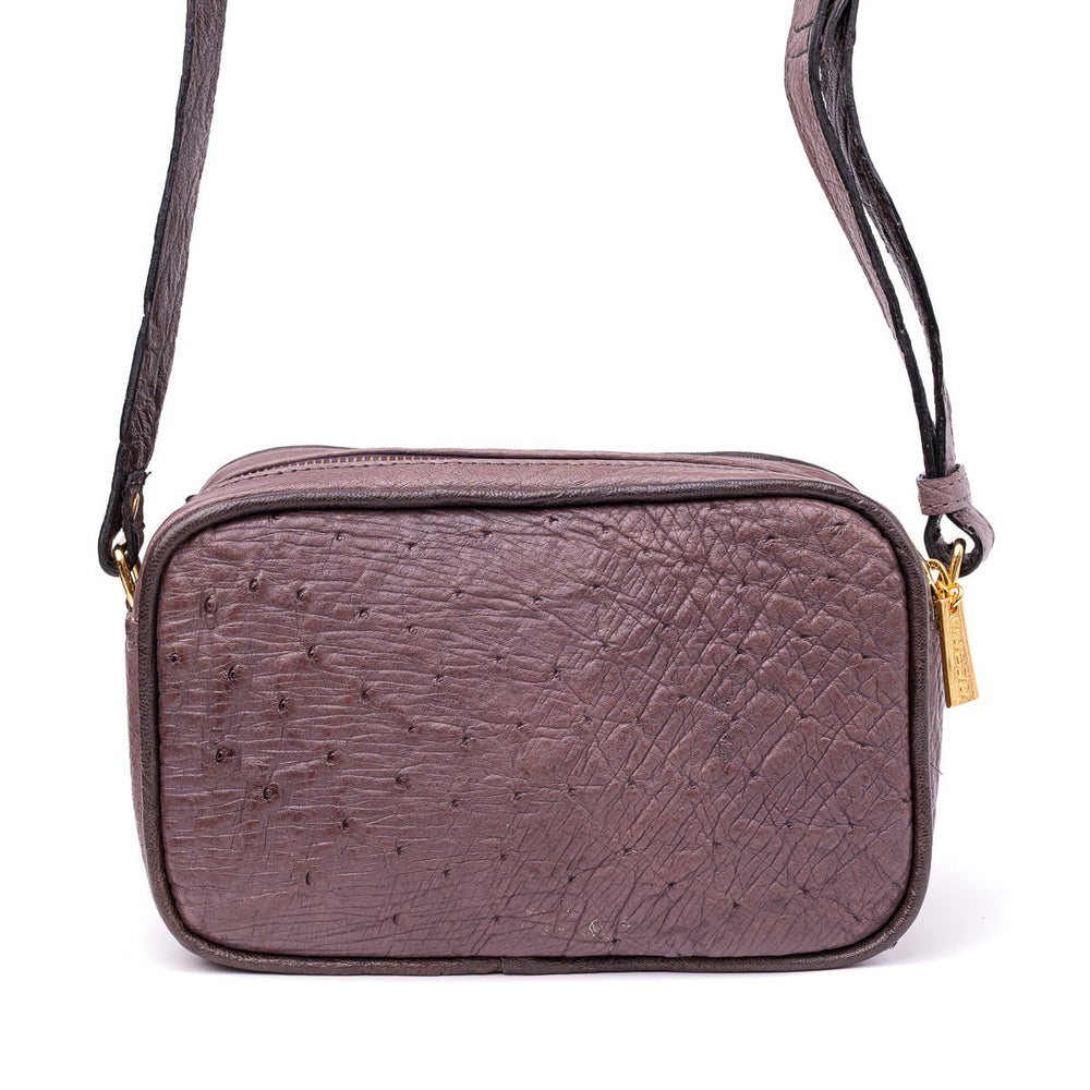 Bolsa Transversal em Couro de Avestruz Feminina 2 Zíperes Beterraba - Strut