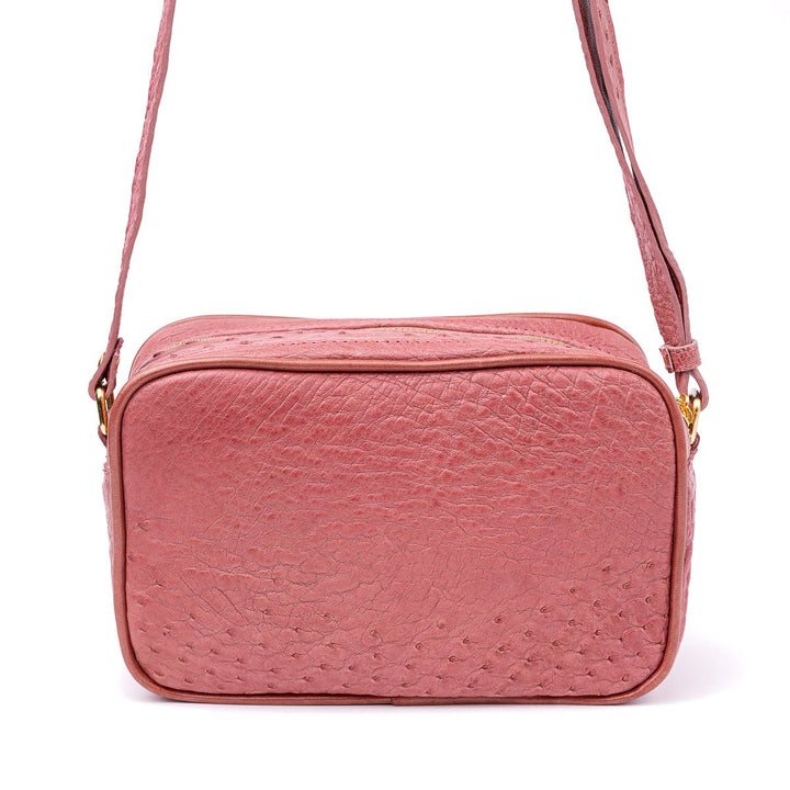 Bolsa Transversal em Couro de Avestruz Feminina 2 Zíperes Carmin - Strut