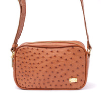 Bolsa Transversal em Couro de Avestruz Feminina 2 Zíperes Terracota - Strut