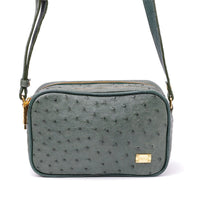 Bolsa Transversal em Couro de Avestruz Feminina 2 Zíperes Verde Petróleo - Strut