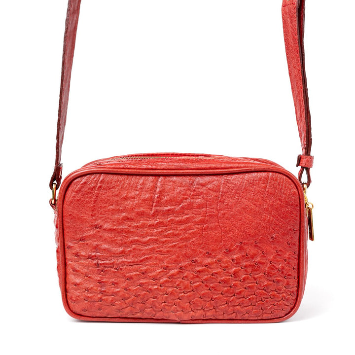 Bolsa Transversal em Couro de Avestruz Feminina 2 Zíperes Vermelha - Strut