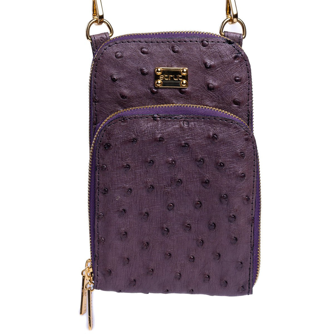 Bolsa Transversal Feminina em Couro de Avestruz Beterraba - Strut