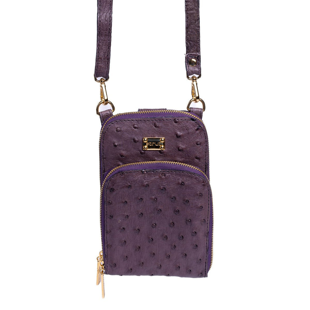 Bolsa Transversal Feminina em Couro de Avestruz Beterraba - Strut