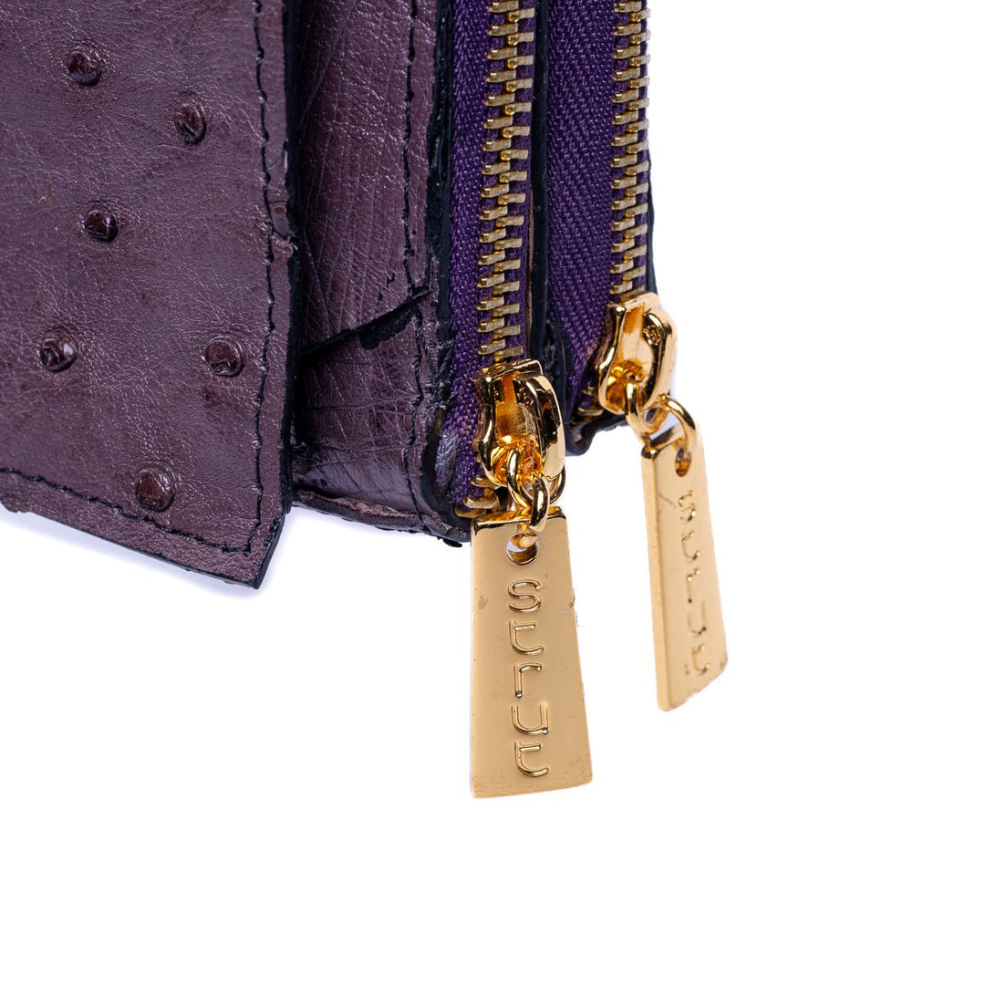 Bolsa Transversal Feminina em Couro de Avestruz Beterraba - Strut