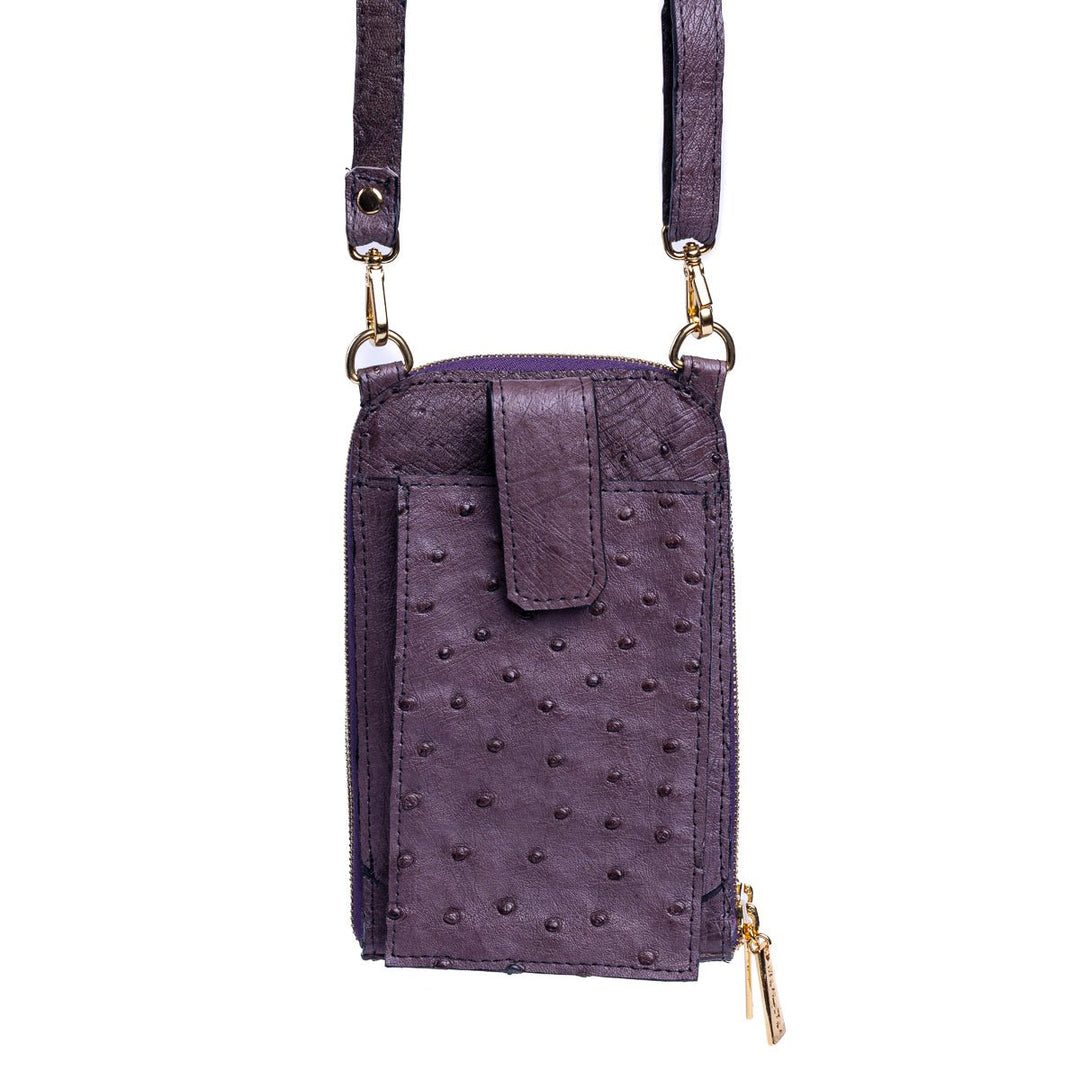 Bolsa Transversal Feminina em Couro de Avestruz Beterraba - Strut