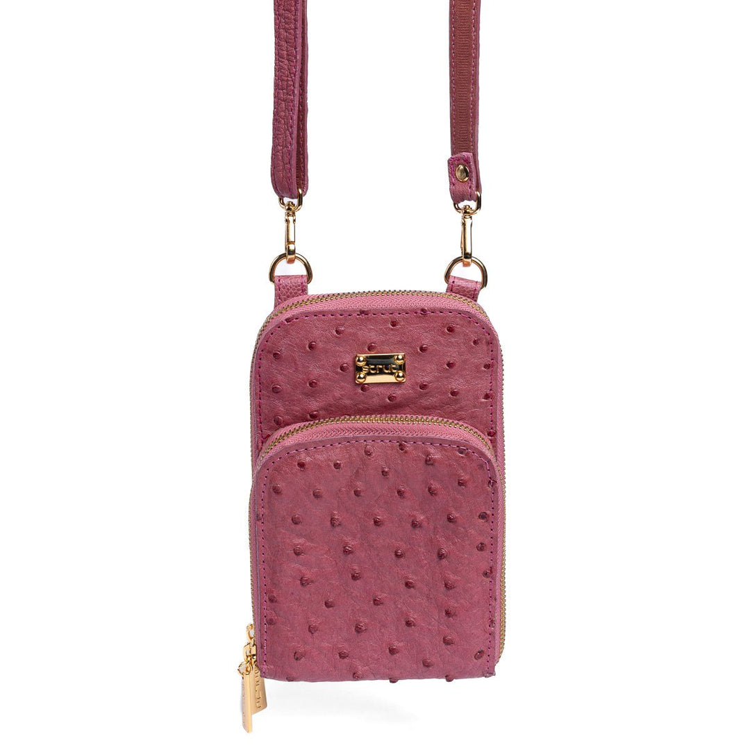 Bolsa Transversal Feminina em Couro de Avestruz Carmin - Strut