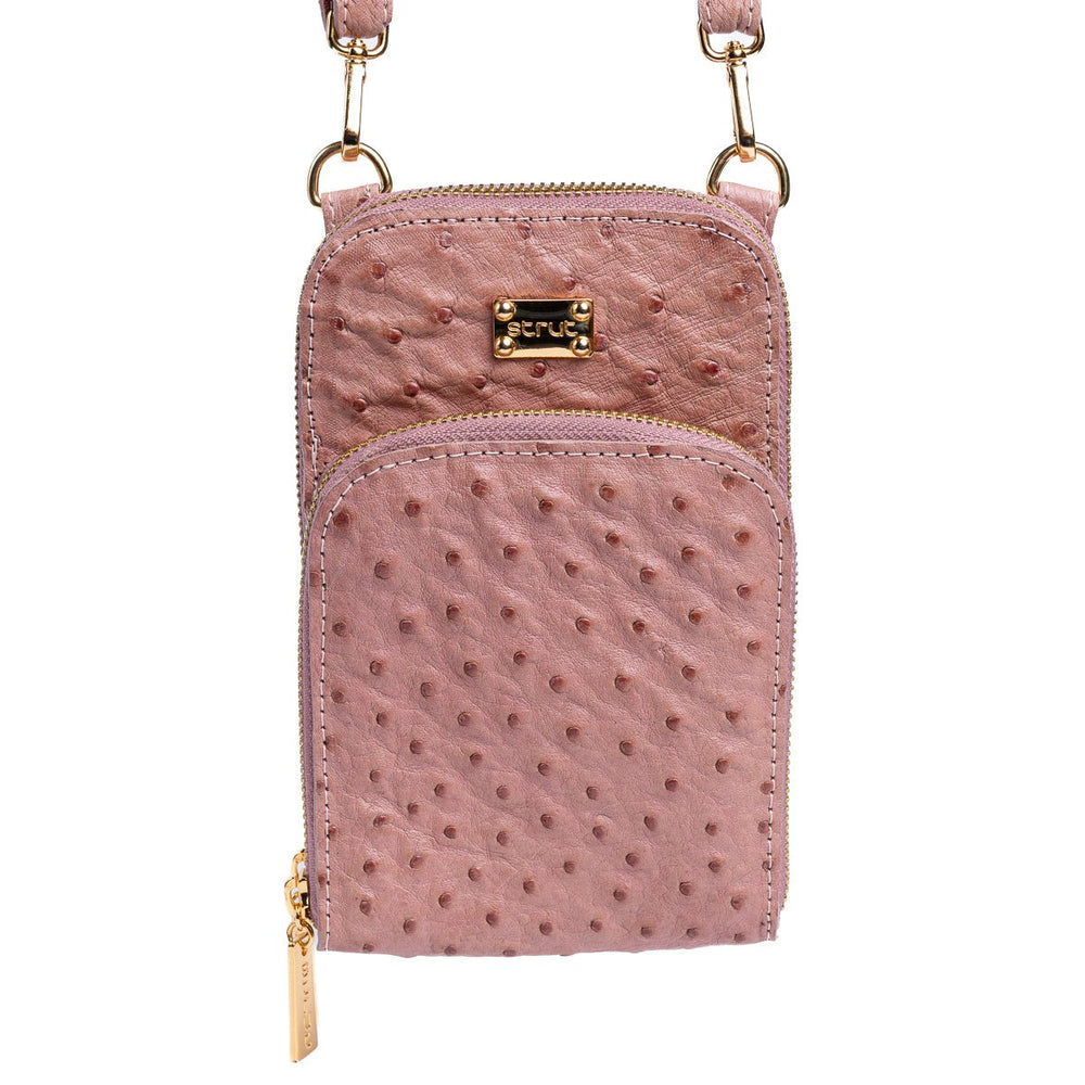 Bolsa Transversal Feminina em Couro de Avestruz Rosa Claro - Strut