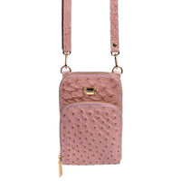 Bolsa Transversal Feminina em Couro de Avestruz Rosa Claro - Strut