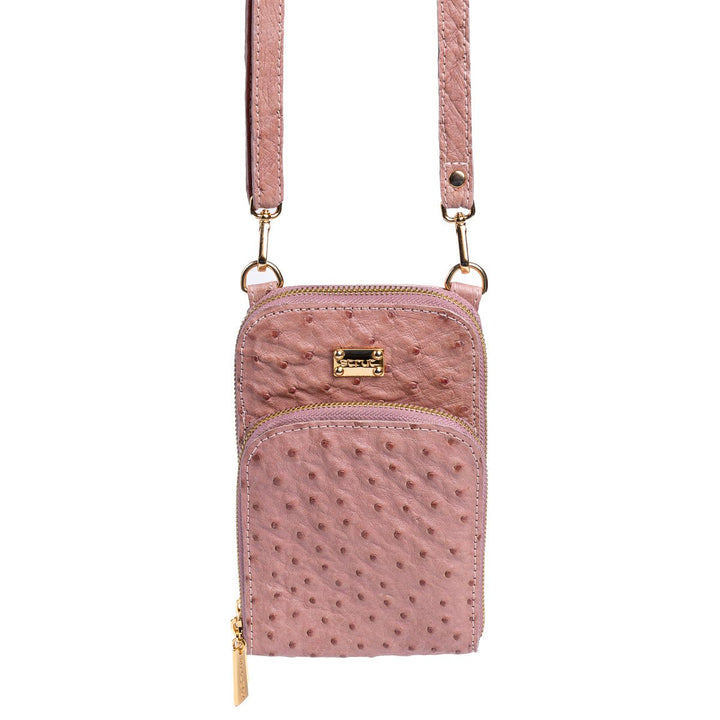 Bolsa Transversal Feminina em Couro de Avestruz Rosa Claro - Strut