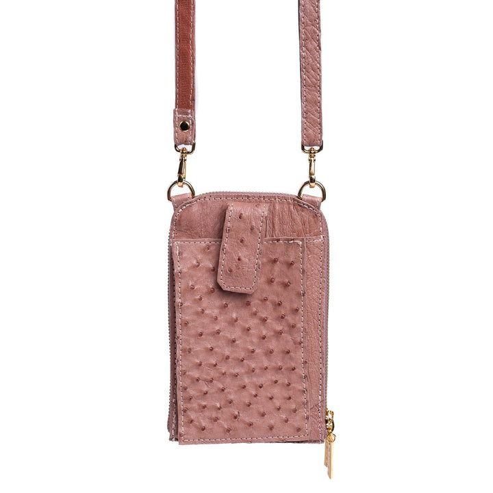 Bolsa Transversal Feminina em Couro de Avestruz Rosa Claro - Strut