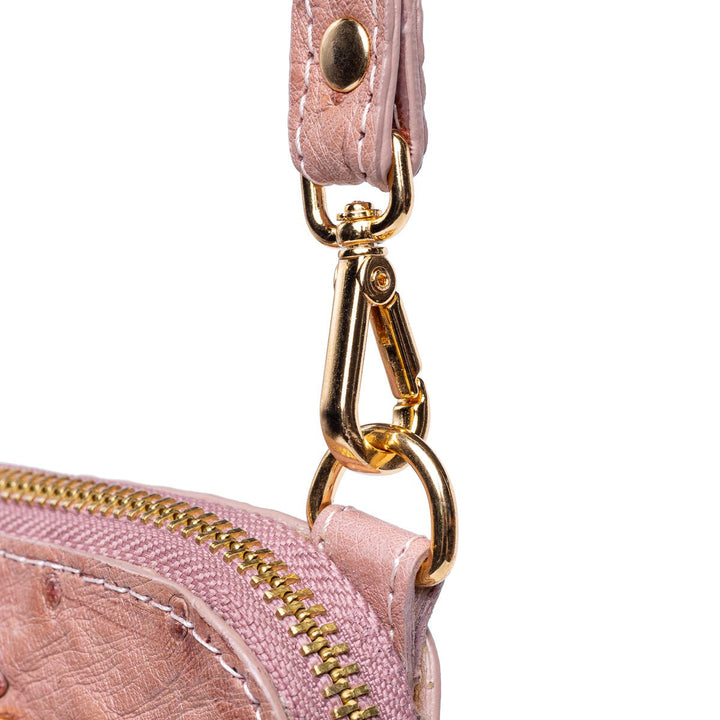 Bolsa Transversal Feminina em Couro de Avestruz Rosa Claro - Strut
