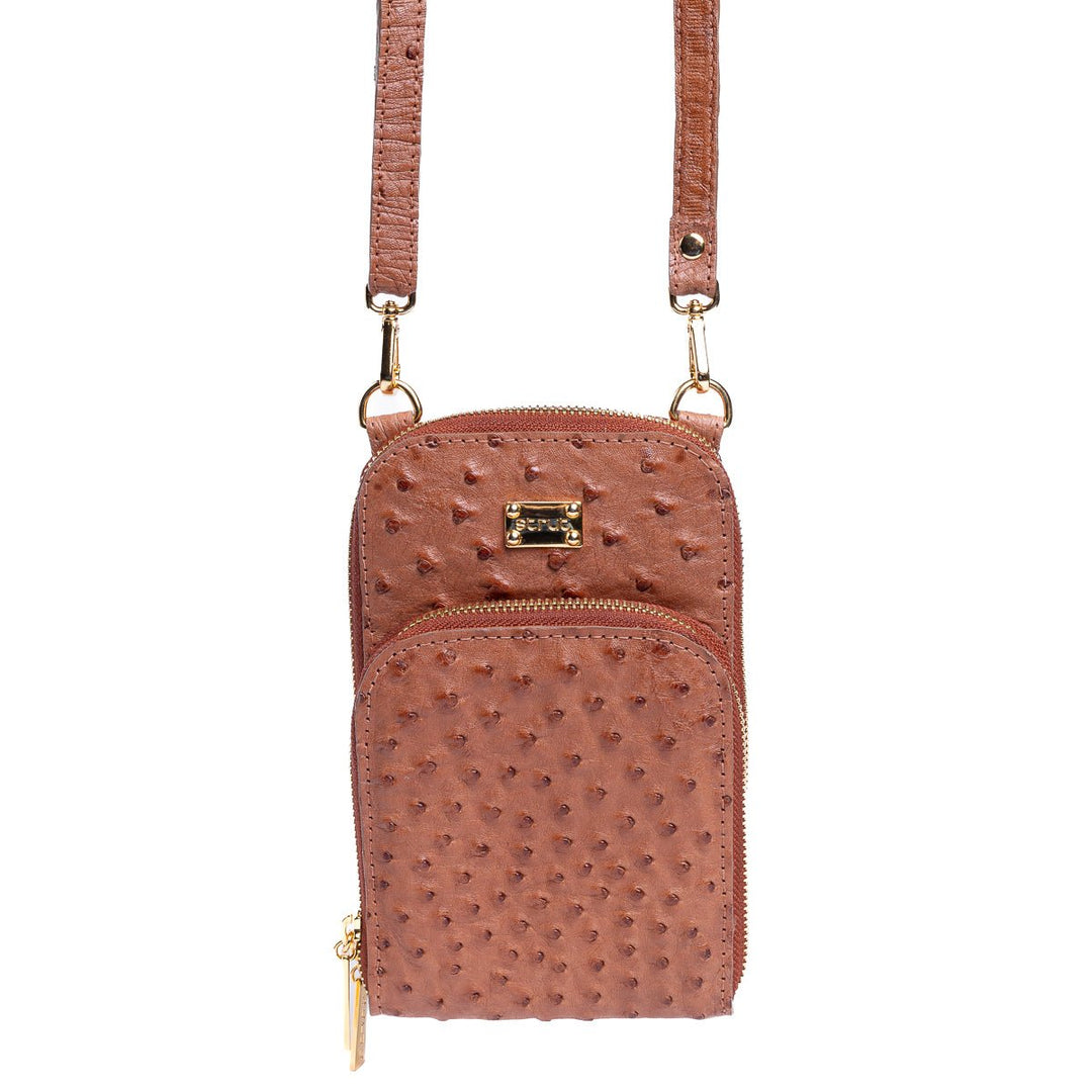 Bolsa Transversal Feminina em Couro de Avestruz Terracota - Strut