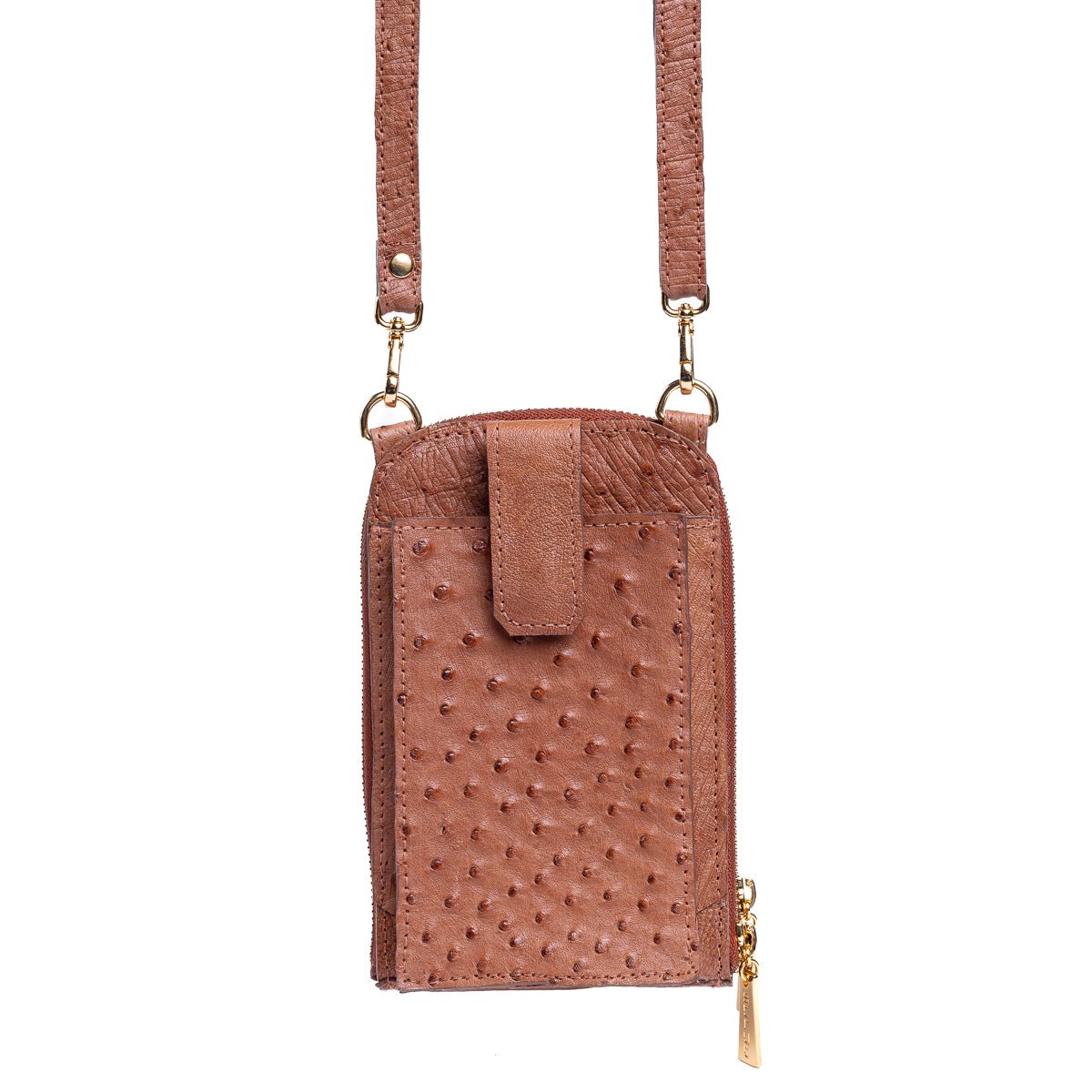 Bolsa Transversal Feminina em Couro de Avestruz Terracota - Strut