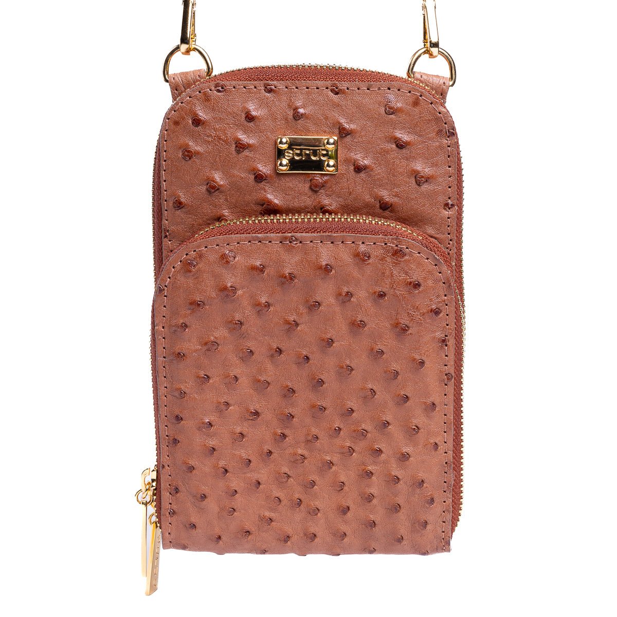 Bolsa Transversal Feminina em Couro de Avestruz Terracota - Strut