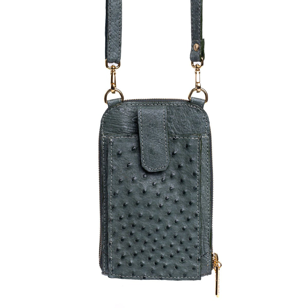 Bolsa Transversal Feminina em Couro de Avestruz Verde Petroleo - Strut