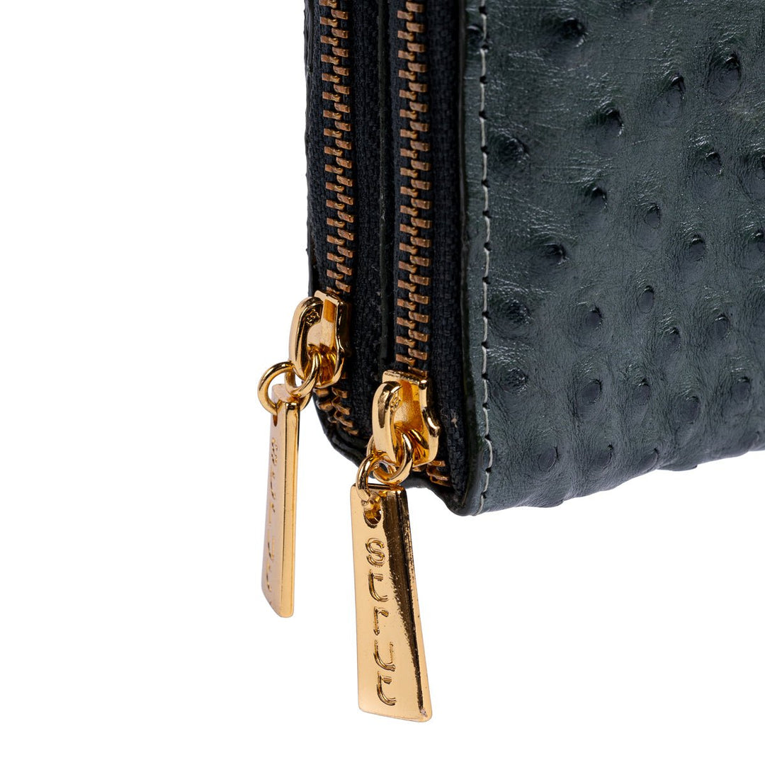 Bolsa Transversal Feminina em Couro de Avestruz Verde Petroleo - Strut