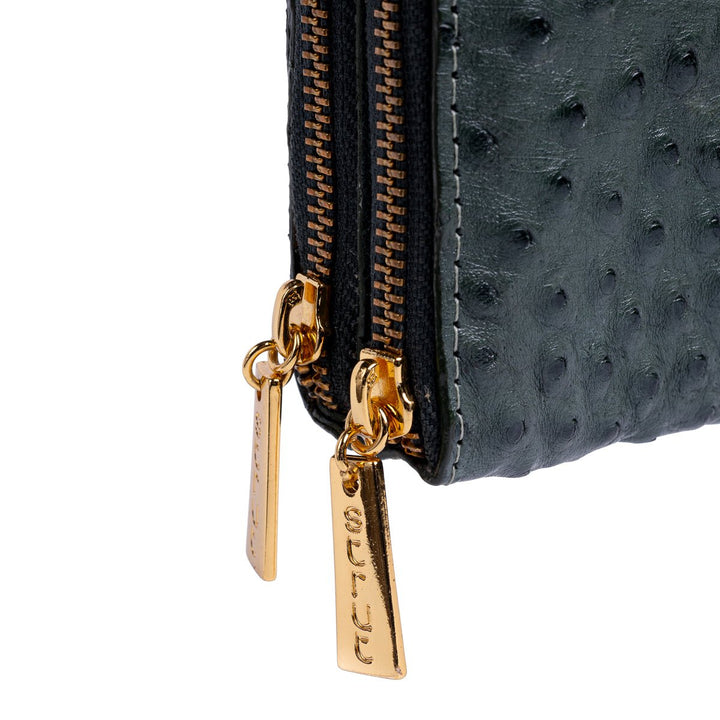 Bolsa Transversal Feminina em Couro de Avestruz Verde Petroleo - Strut