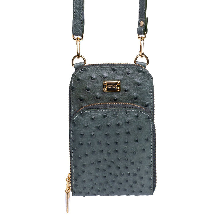 Bolsa Transversal Feminina em Couro de Avestruz Verde Petroleo - Strut