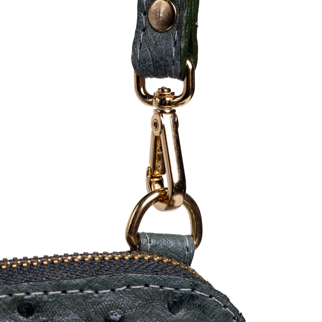 Bolsa Transversal Feminina em Couro de Avestruz Verde Petroleo - Strut