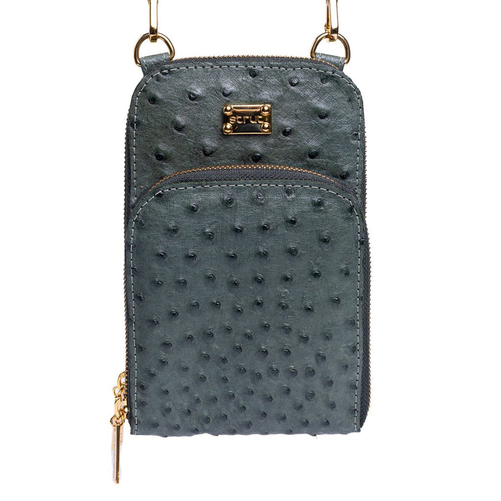 Bolsa Transversal Feminina em Couro de Avestruz Verde Petroleo - Strut