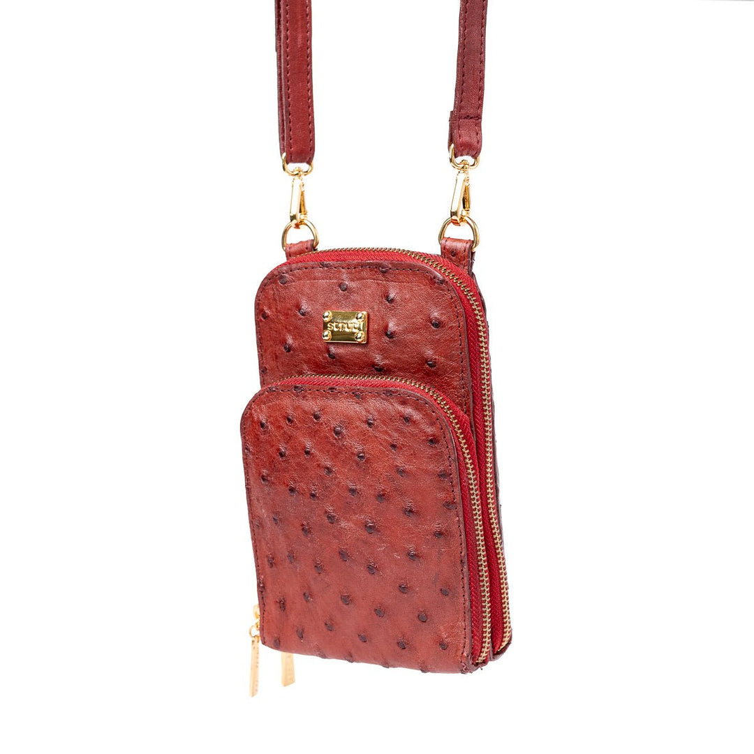 Bolsa Transversal Feminina em Couro de Avestruz Vermelho - Strut