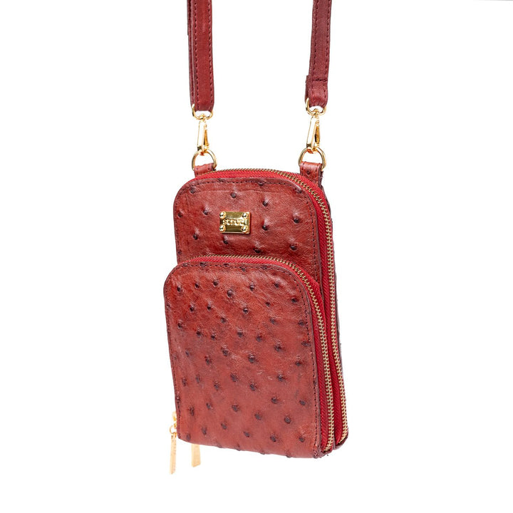 Bolsa Transversal Feminina em Couro de Avestruz Vermelho - Strut