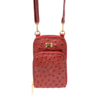Bolsa Transversal Feminina em Couro de Avestruz Vermelho - Strut