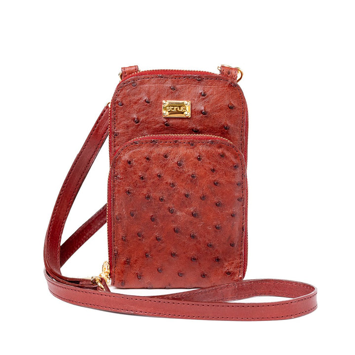 Bolsa Transversal Feminina em Couro de Avestruz Vermelho - Strut