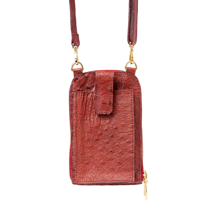 Bolsa Transversal Feminina em Couro de Avestruz Vermelho - Strut