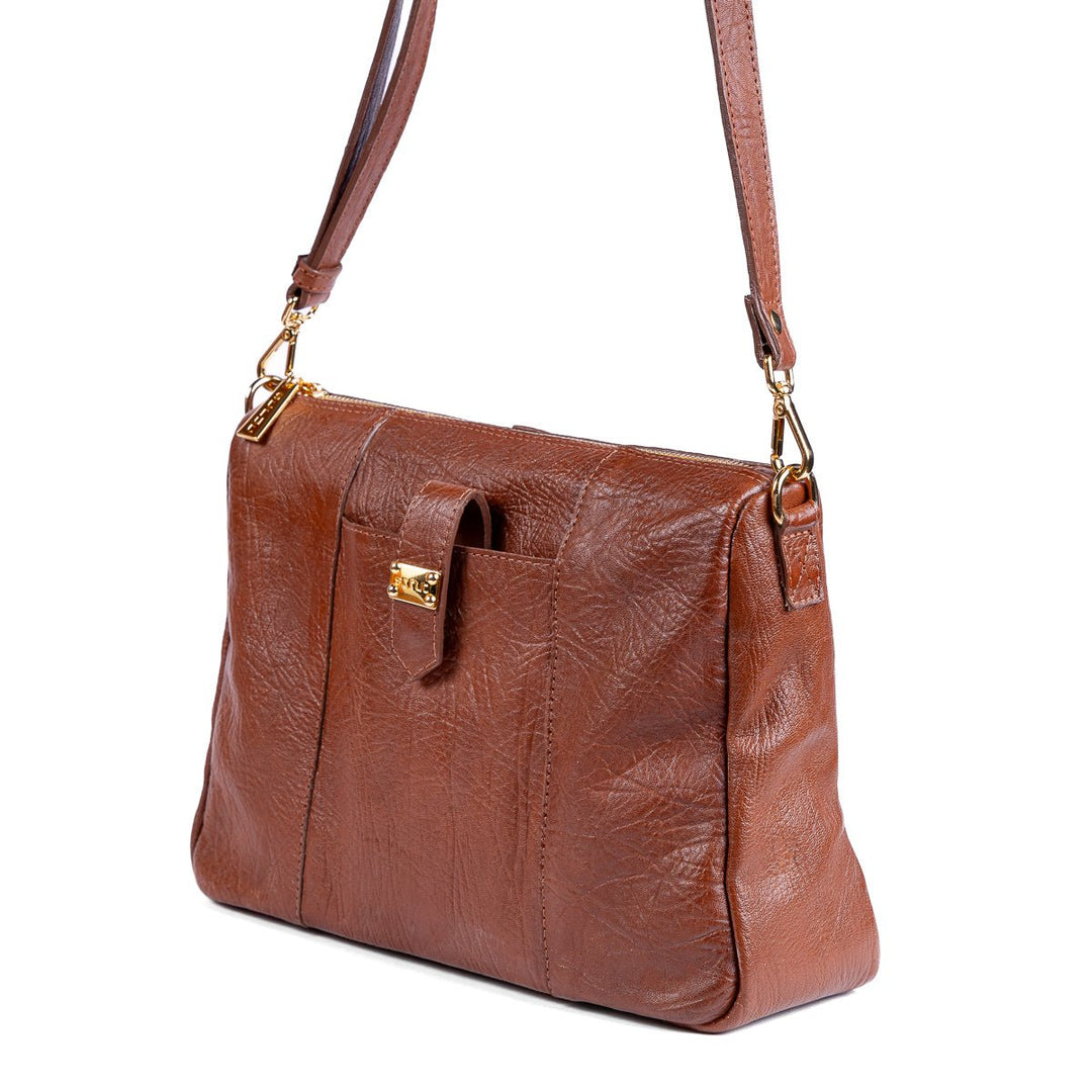 Bolsa Transversal Feminina Strut em Couro de Carneiro - Caramelo - Strut