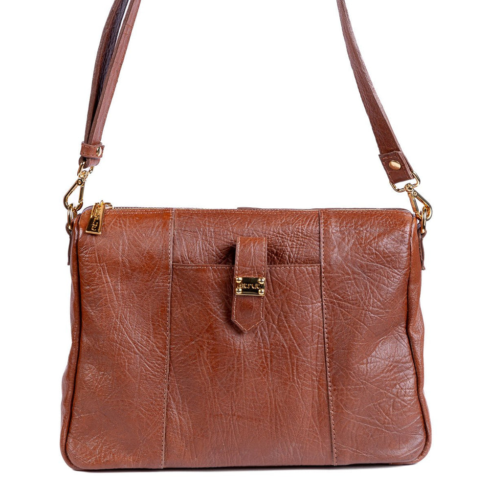 Bolsa Transversal Feminina Strut em Couro de Carneiro - Caramelo - Strut