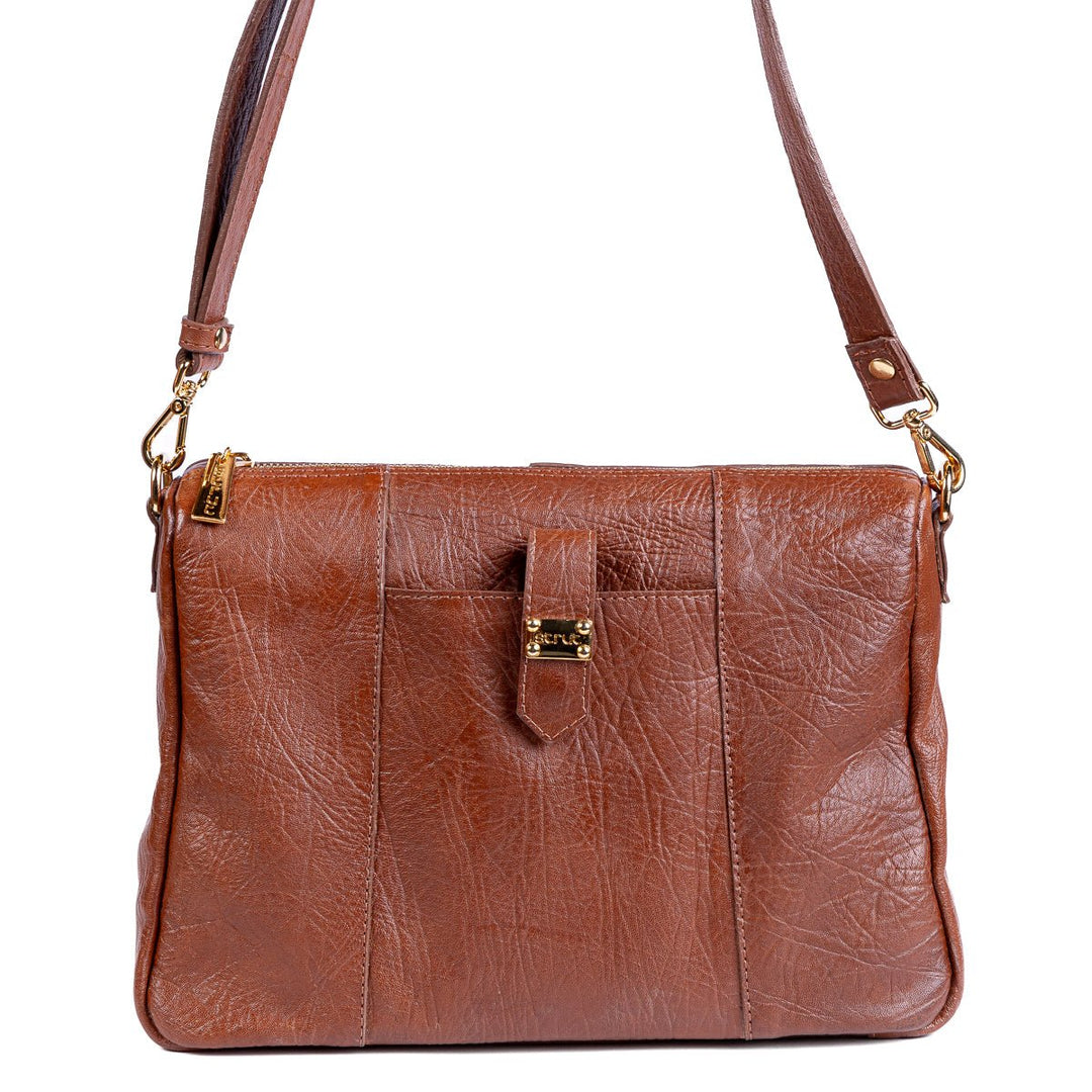 Bolsa Transversal Feminina Strut em Couro de Carneiro - Caramelo - Strut