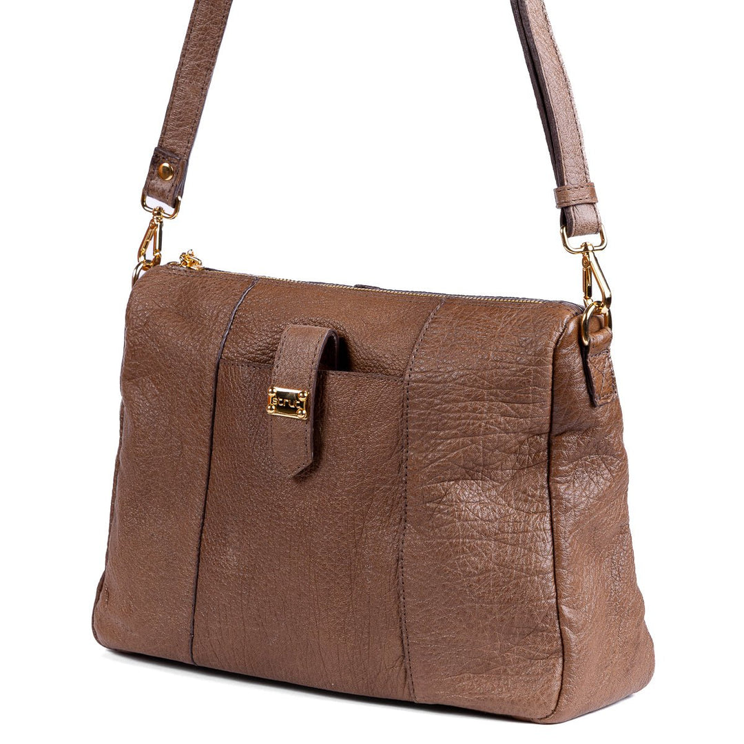 Bolsa Transversal Feminina Strut em Couro de Carneiro - Tabaco - Strut