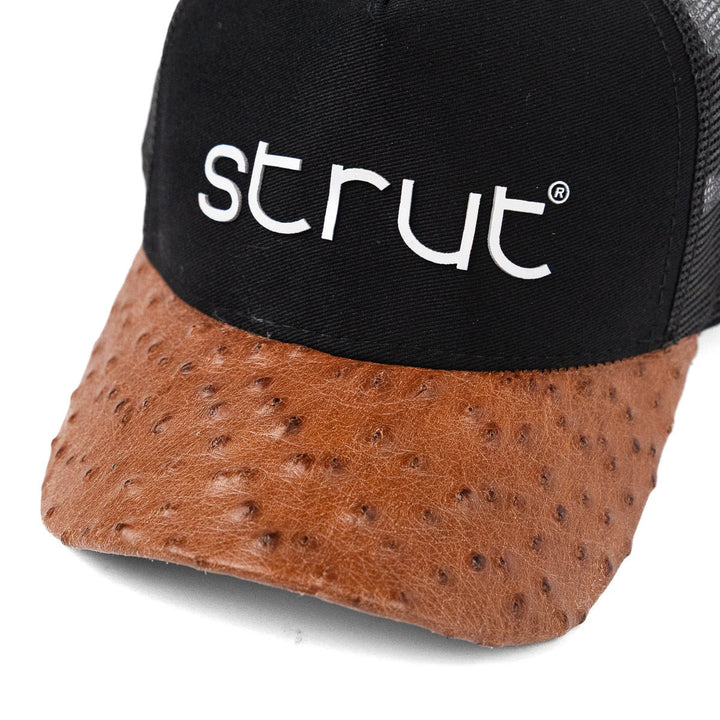 Boné Trucker Aba em Couro de Avestruz Caramelo - Strut