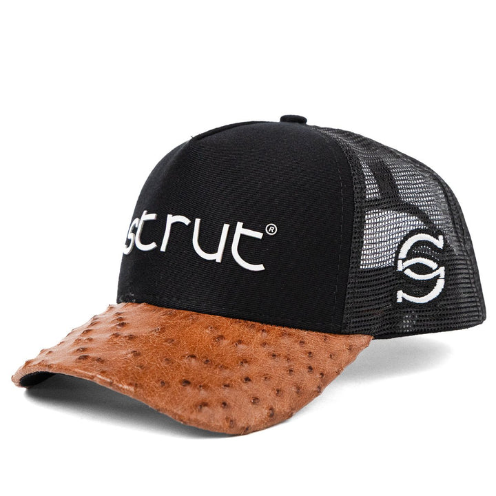 Boné Trucker Aba em Couro de Avestruz Caramelo - Strut