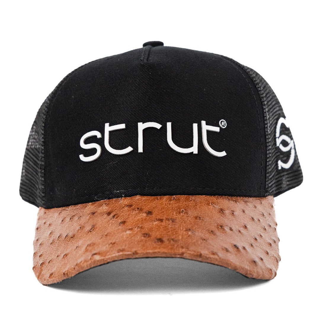 Boné Trucker Aba em Couro de Avestruz Caramelo - Strut