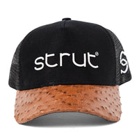 Boné Trucker Aba em Couro de Avestruz Caramelo - Strut