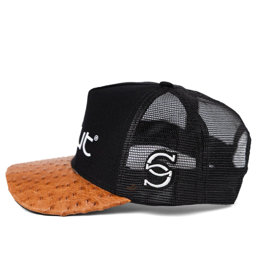 Boné Trucker Aba em Couro de Avestruz Chestnut - Strut