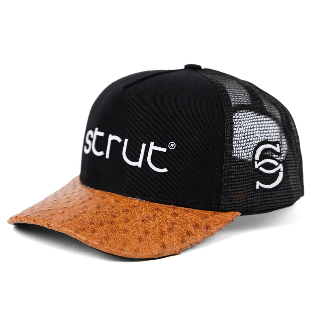 Boné Trucker Aba em Couro de Avestruz Chestnut - Strut