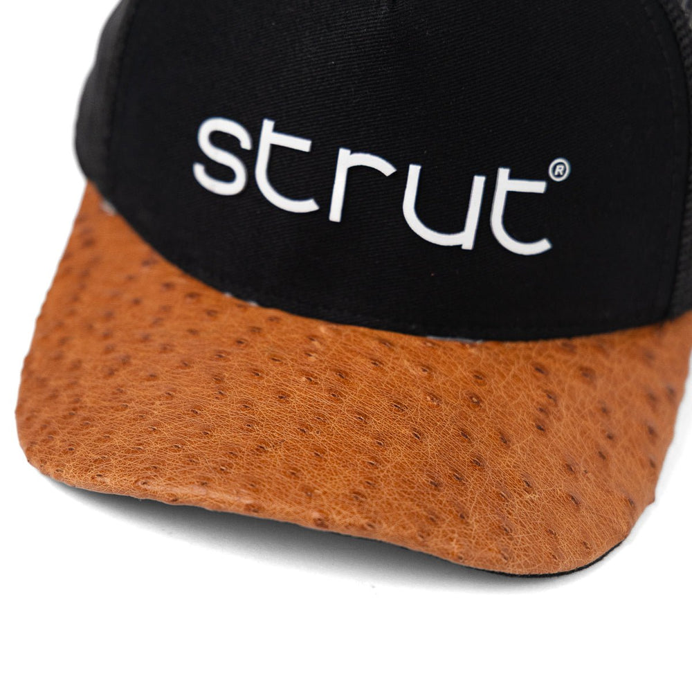 Boné Trucker Aba em Couro de Avestruz Chestnut - Strut