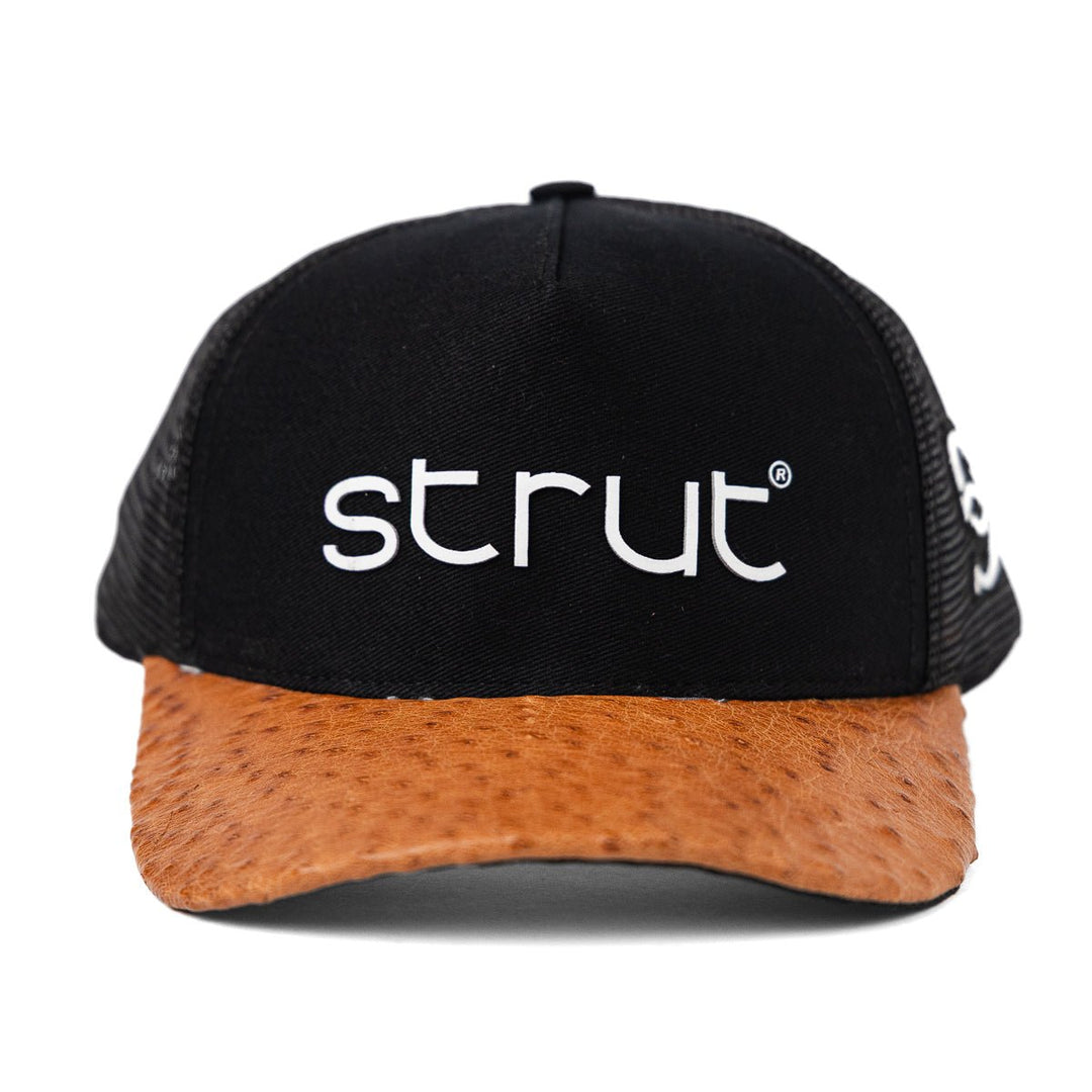 Boné Trucker Aba em Couro de Avestruz Chestnut - Strut