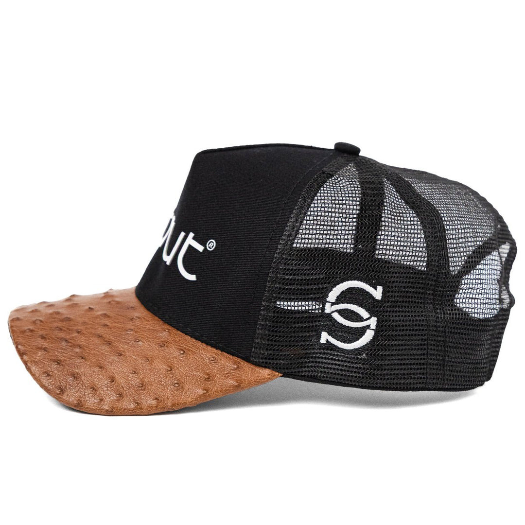 Boné Trucker Aba em Couro de Avestruz Tabaco - Strut