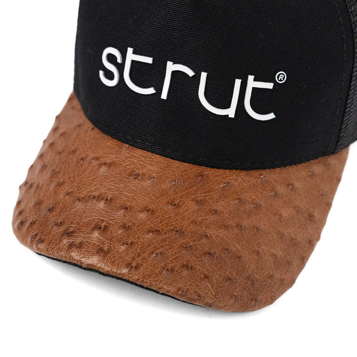 Boné Trucker Aba em Couro de Avestruz Tabaco - Strut