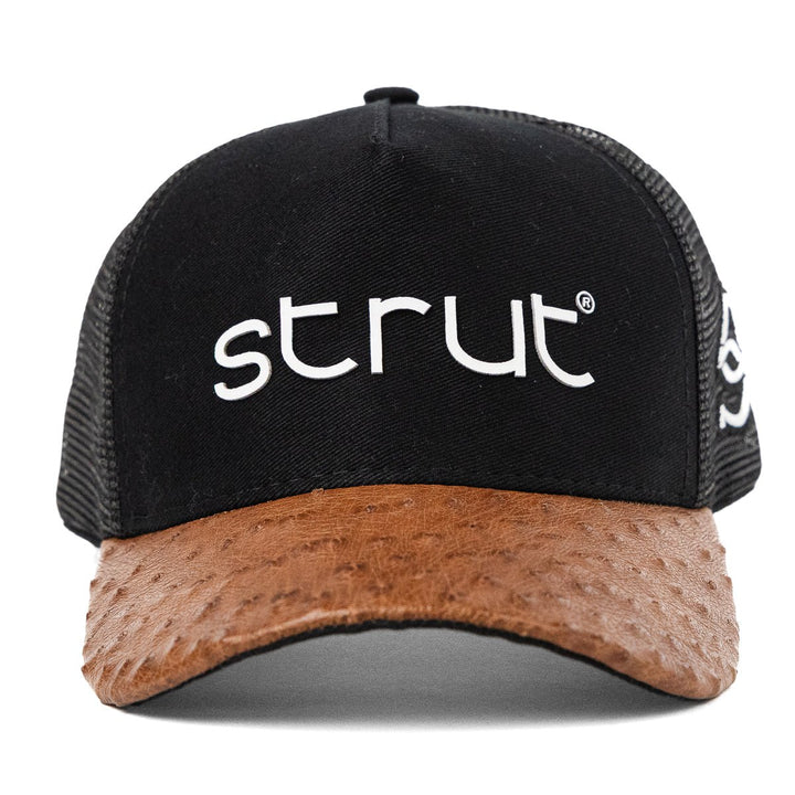 Boné Trucker Aba em Couro de Avestruz Tabaco - Strut