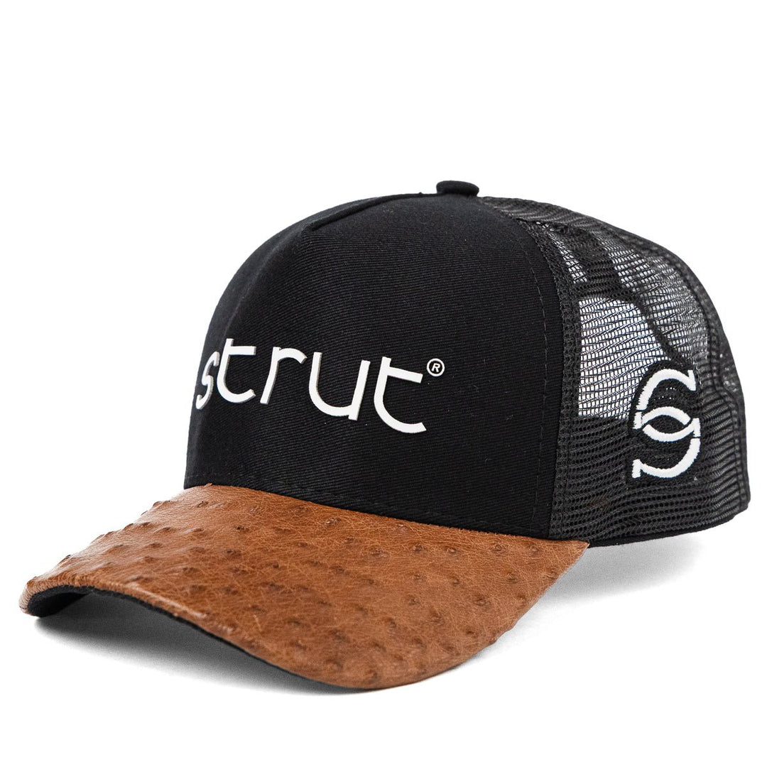 Boné Trucker Aba em Couro de Avestruz Tabaco - Strut