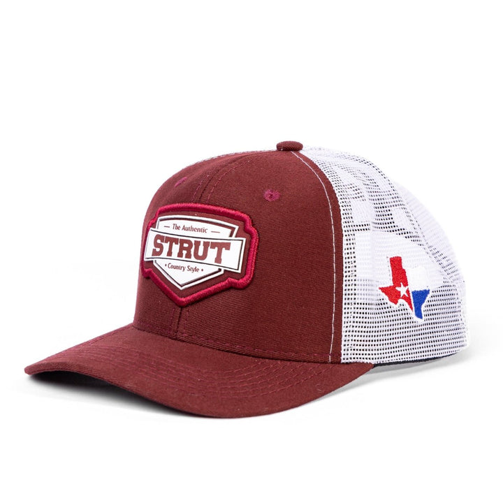 Boné Trucker Tela Bandeira Texas Strut Bordô e Branco - Strut