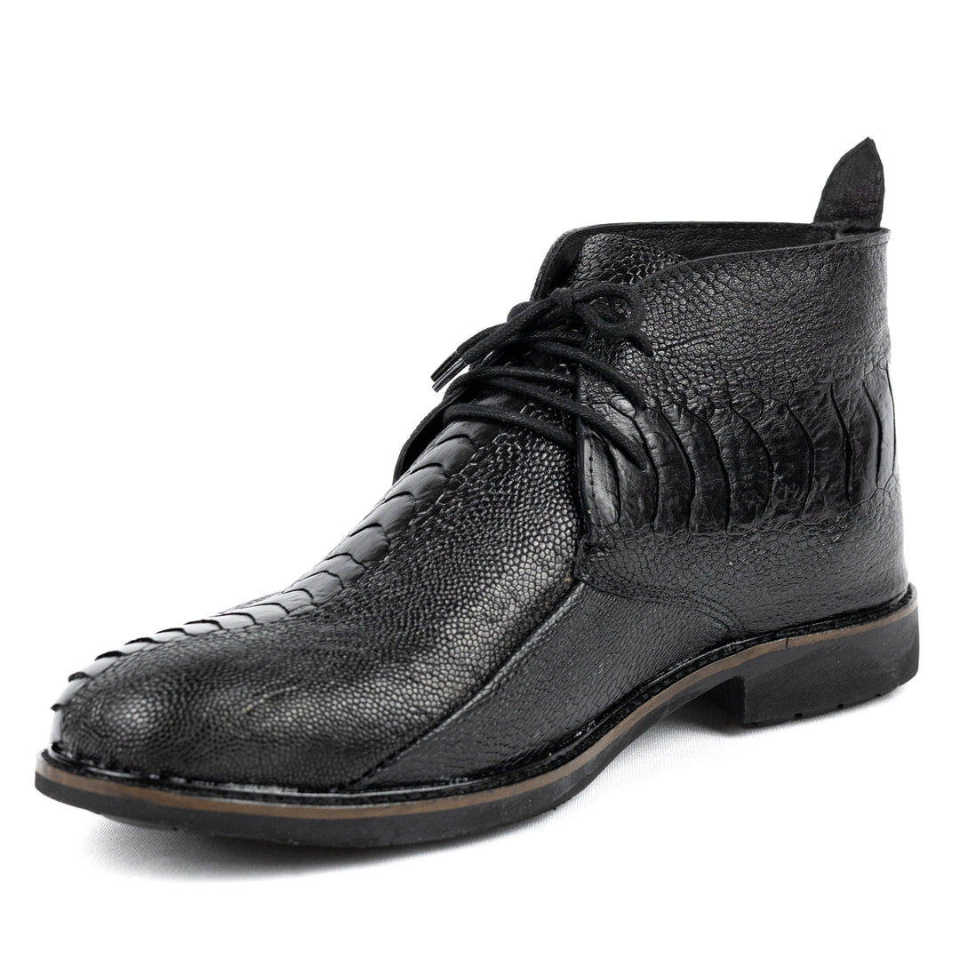 Bota Chelsea com Cadarço Couro de Canela de Avestruz Preto - Strut