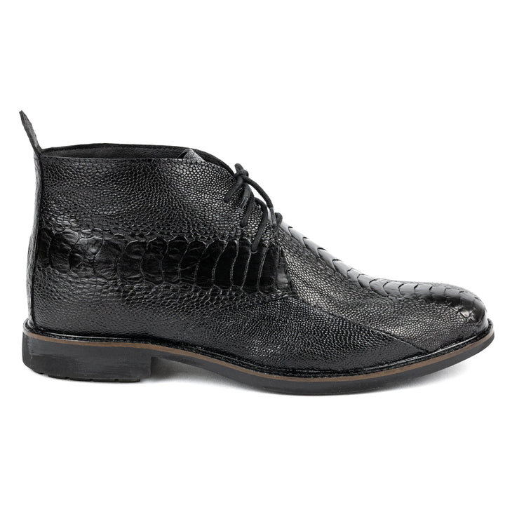 Bota Chelsea com Cadarço Couro de Canela de Avestruz Preto - Strut